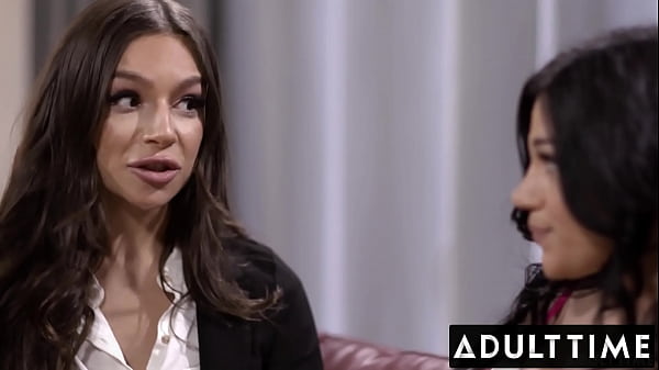 ADULT TIME - Lesbian Doc Caught Masturbating Instructs Chesty Client About Muff Diving And Lez Grind