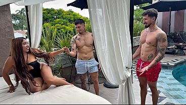 CREAMPIE For The Neighbor: My Friend And I Invited Her To Our Hotel Room And Rammed Her Relentless.