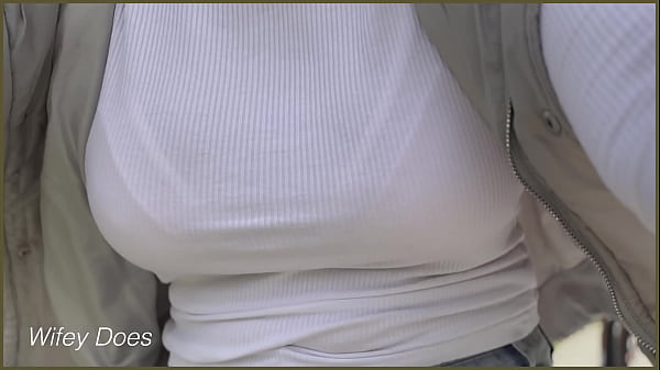 Wifey Goes For A Public Dare Bike Work Braless With Her Amazing Breasts In A Tight White Shirt