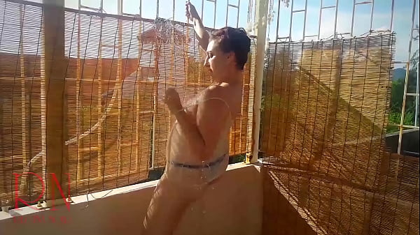 Stripped Outdoor Summer Shower Work – Soaked Terrace Glamour Scene 129