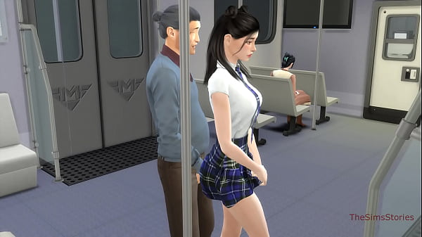 An Old Newcomer Squeezes A Fresh Asian Doll Coed In An Asian Subway