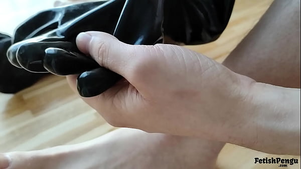 Putting On Latex Toe Socks And Shoes