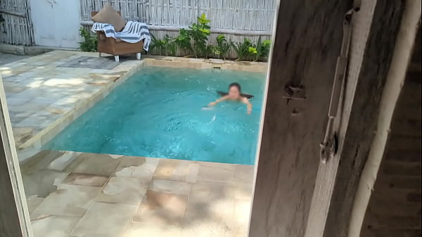 Spying Asian Step-sis Swimming Unclothed In The Pool