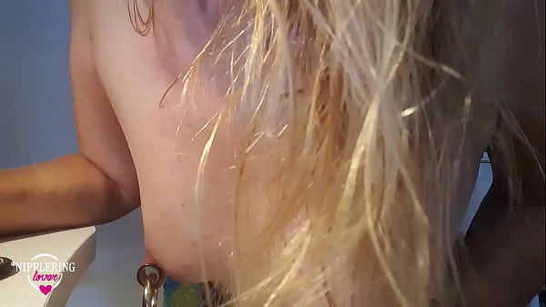Nippleringlover Aroused Mum Playing With Pierced Cooch And Small Studded Boobs At Home Office