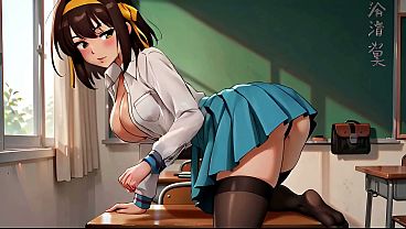 Haruhi Suzumiya (The Melancholy Of Haruhi Suzumiya) Mass Fucking With Dp In A School Classroom - AI Generation Butt Sex