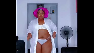 Ebony Alluring Bbw In White Thong Panties And Bra