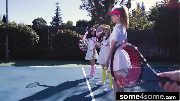 Three Besties Triple Team Their Trainer On A Tennis Court Human Centipede Style