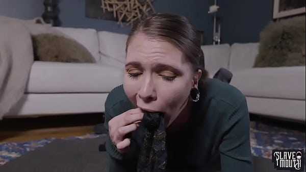 Blond Slave Gal Degrades Herself By Bobbing For Her Dom's Piss Sopping Socks And Puke On Dildos From His Behind