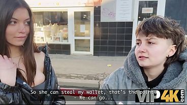 VIP4K. Two Stunning 18 Years Old Girls Jumps On The Stranger's Face