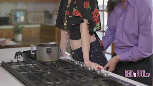 Babe Cooks While Getting Boner, Gal Studies While Slurping Dick (A Progressive Step Family)