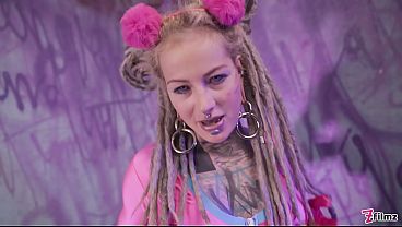 Solo Double Stuffing - Tattooed Goth Punk Backdoor Jerking Off & ATM