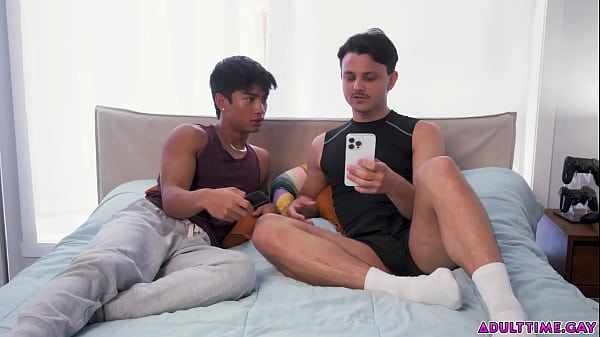 Interracial ADORE! Latino Dude Enzo Muller Backdoor Screws Asian Dude Luca Knight While Watching Their Favorite Actress In A Titillating Thriller!