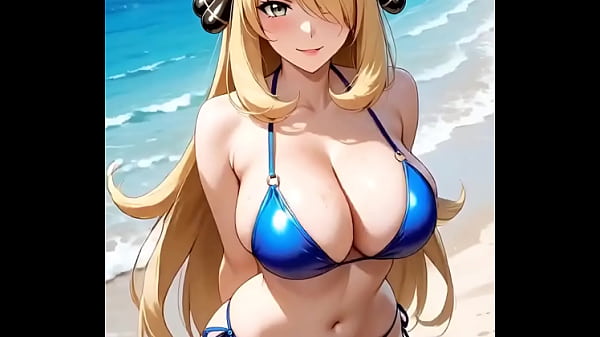 Maestra Pokémon Cynthia Mostrando Su Delicioso Cuerpo En La Playa