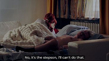 Tatted Copper-haired Stepmother Natural Rack Melts On Splitted Bed While Step-son Explores Her