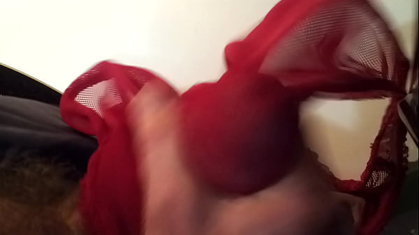 Finishing On Lorraine's Red Sheer Panties