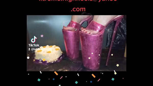 Madam L : Ultra Pink Mules Extreme 14 Inch/35 Cm High Heels Crush White Cake (video Short Version)