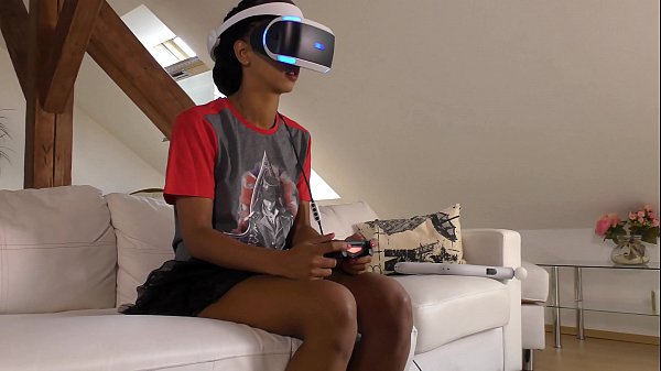 Isabel Flaunts Her Snatch And Cheeks Under Her Panties With A Tshirt And She Has A New Game In Her Playstation VR But She Wants..