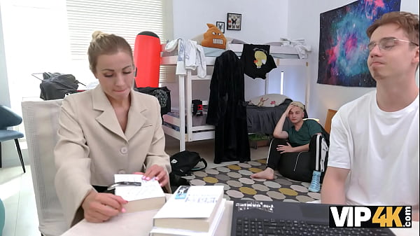 VIP4K. Golden-haired Russian Tutor Canceled The Lecture And Pounded 2 Schoolgirls At Once