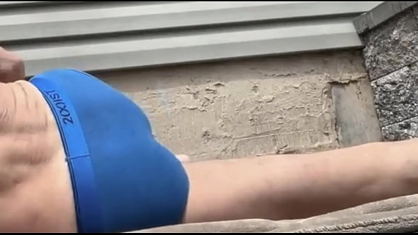 Openning And Sunning In Blue Underwear With Massage Roller