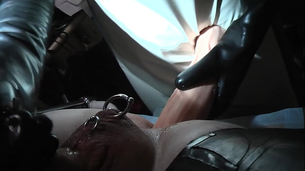 Rubbernurse Agnes - Long Grey Latex Medic Dress, White Surgery Hood And Mask - Part 2 - Reverse Anal With A Long Fleshy Dildo, Premature Load Shot Of The Whole Spermcream