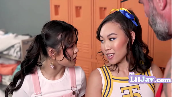 Asian Cuties Double Teaming Our Coach In Locker Room