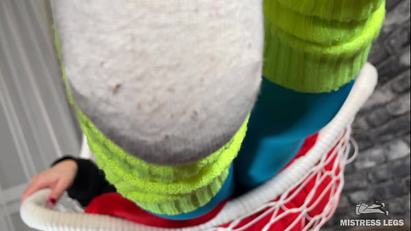 Madam Sole Denial Teasing You In Hanging Chair In White Naughty Socks And Blue Tights