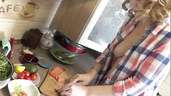 HOTWIFE Ravishing Frina Continues To Cook In Her Titillating Kitchen Naked Without Panties And Bra In High Heels. Today On Menu Is Salad Of Arugula And Red Fish. For Dessert