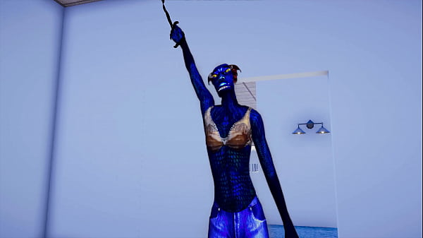 Blue Argonian Chick Kicked To Spurt