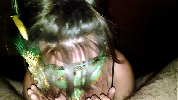 Mature In Green Mask Worships And Sucks Chunky Cock
