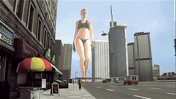 Bikini Giantess Walking Through City