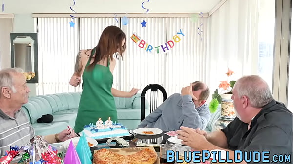 Old Guy Stuffs An Irresistible Young Babe For His Birthday