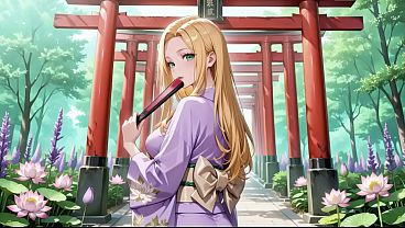 AI- Platinum In Lavender! Kneeling Barefoot Under The Red Torii Gate, Her Andouf Fluttering In The Breeze. That Elusive Side Profile And Full Gaze... What Secrets Does This Shrine