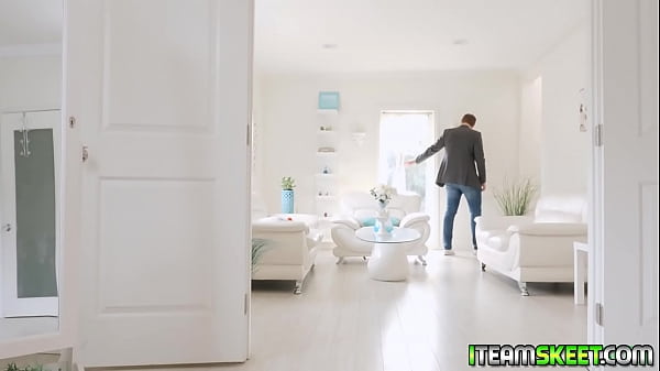 Little Platinum Hottie Following The House Owners Every Commands