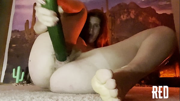 Red-haired Saddles A Long Cucumber