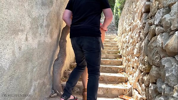 Alluring Bodycon Tramp - Risky Public Fuck On Stairs In The Crowded City Center - Projectfundiary