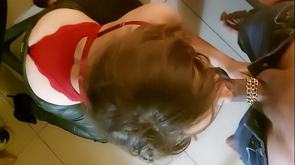 1243 (ss) - Light-haired French Homemade Tramp Sucking/Blowing Cok, Slurping AssHole (Ass Licking), Clothed In Red Lingerie, Heels