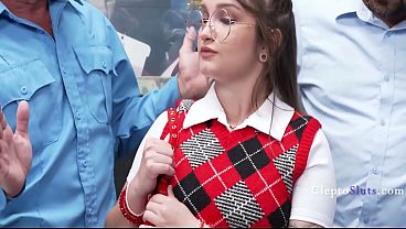 Petite Shoplifter Takes On Four Greedy Poles