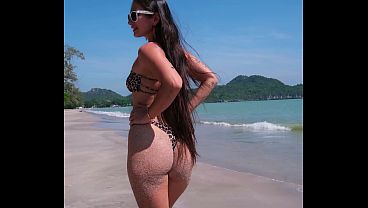 Alluring Dancing In Tight Bikini On White Sand Beach