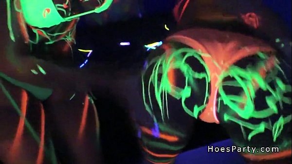 Sultry Real Vixens Having Blacklight 4some Party