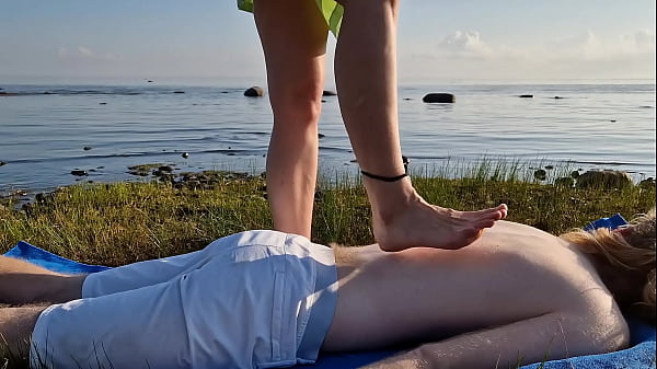 Sole Massage By Chick With Long Digits, Long Slim Limbs In Skirt