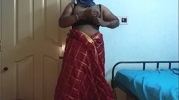 Desi Indian Tamil Telugu Kannada Malayalam Hindi Randy Tricking Spouse Vanitha Wearing Cherry Red Colour Saree Revealing Giant Knockers And Clean-shaven Cunt Press Powerful Rack