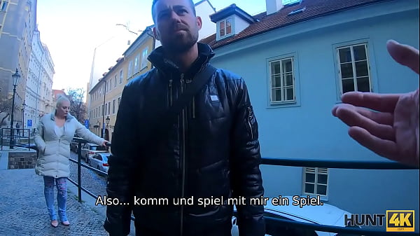 HUNT4K. Der Mensch Bewundert, Wie Vollbusige Schönheit Jäger Auf Titten Abspritzen Lässt