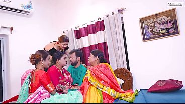 Asian Husband Drills His All Four Wives At The Same Time ( Hindi Audio)
