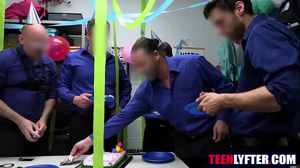 Golden-haired Young-babe Thief Gangbanged By Security Guards