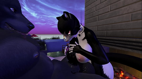 Second Life Black Wolf Fella Pounds Tabby Cat Chick