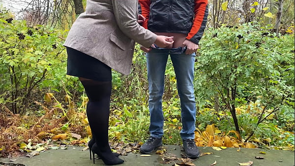 Smoking-hot Mom In Pantyhose And Skirt Clamping Guy's Pole Outdoors While Pissing