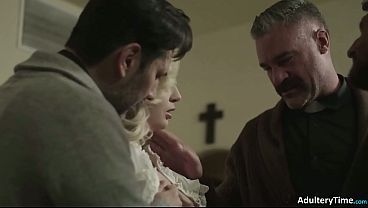 Randy Teen Babe Lexi Lore Gets Spitroasted By 3 Older Sinful Priests