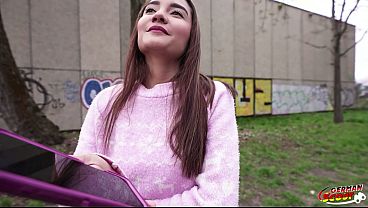 GERMAN SCOUT - Half Asia Latina Allison Charming With Saggy Boobs Pick Up For Forceful Casting Fuck