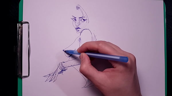Drawing Sensual Babes With Massive Naturals, Luscious Behind With A Ballpoint Pen