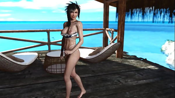 Petite Juicy Tifa Lockhart In Lowered Bikini Casually Dancing On The Beach